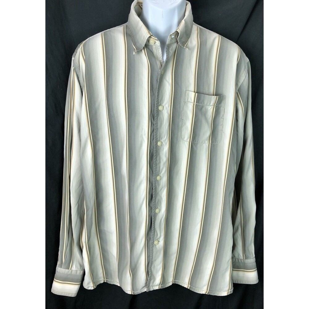 Tommy Bahama Silk Oxford Shirt Xl Gray/Ivory Stripe Button Up Preppy Career Y2K